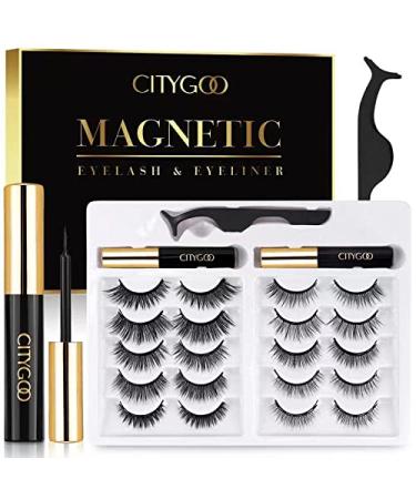 Magnetic Eyelashes - Magnetic lashes - Magnetic lashes Kit and Magnetic Eyeliner, Magnetic Lashes Set 10 Pairs with Tweezers,Easy to Use Black