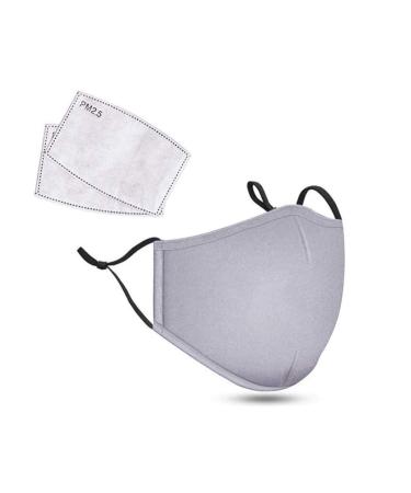Cotton face mask with 2 carbon air filters washable and reusable face mask with adjustable straps grey - Buy Online on GoSupps.com