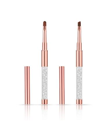2pcs Nail Art Clean Up Brushes  Nail Polish Remover Brush with Round & Angled Head Metal Rhinestone Handle Nail Cleaning Brush for DIY Design & Polish Mistake Cleaning (Rose Gold)
