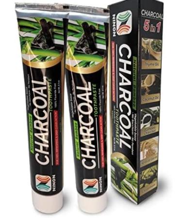 Ninon Charcoal Toothpaste (6.5oz) 2 Pack- 100% Fluoride Free - No Saccharin - No Paraben - Vegetable Base
