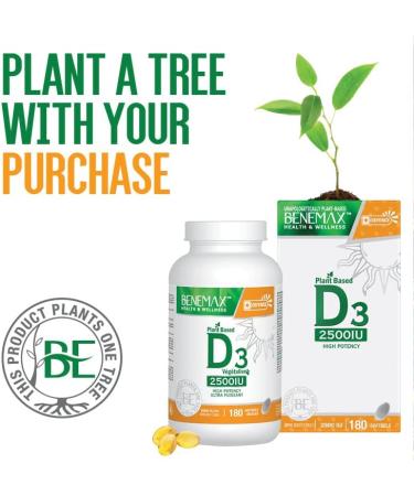 Benemax Vitamin D3 2500 IU For Healthy Bones Teeth and Helps Prevent Vitamin D Deficiency Plant Based & Vegan 180 Day Supply - Buy Online on GoSupps.com
