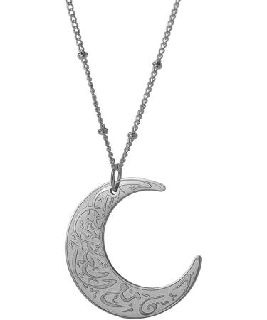 Oralgo Moon Pendant Necklace - Stainless Steel Ayatul Kursi Crescent Choker | Unique Islamic Jewelry Gift - Buy Online on GoSupps.com