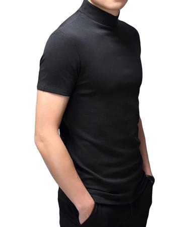 Men's Short Sleeve Mock Turtleneck Slim Fit Thermal Undershirt - Black | Large - Buy Online on GoSupps.com