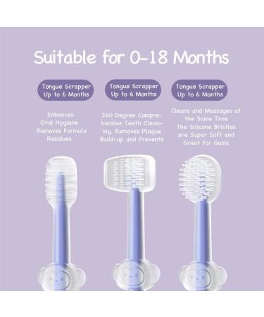 PandaEar 3 Pack Silicone Baby Toothbrush Set - 0 to 18 Months | Baby Tongue Cleaner, U-Shaped ToothScrubber, First Teething Brush | Infant Oral Care Kit - Buy Online on GoSupps.com