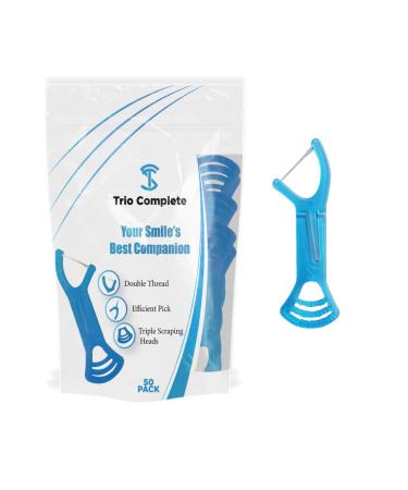 3-in-1 Complete Dental Care Set: Double Thread Floss Picks Toothpicks and Tongue Scraper - Your Oral Hygiene Solution with Disposable Floss Sticks for On The Go or Travel