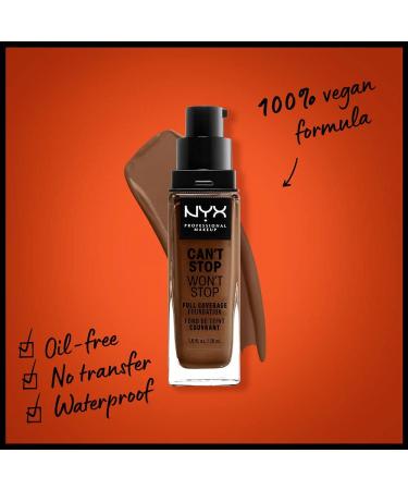 NYX Can't Stop Won't Stop Full Coverage Foundation in Shade Mocha - Long Lasting Waterproof Vegan Formula - Matte Finish - Buy Online on GoSupps.com