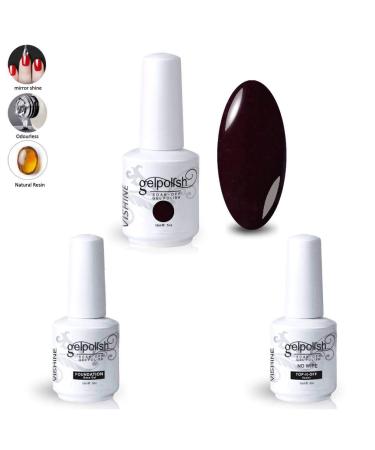 Vishine Gelpolish Manicure Salon UV LED Soak Off Gel Nail Polish & Base Coat Top Coat Set Dark Purple(1339)