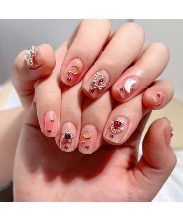 Handmade girl heart powder blusher nail enhancement finished products wear removable false nails 10PCS (Size : L) 1 count (Pack of 1)