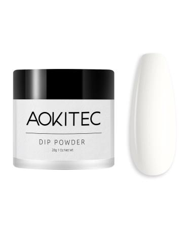 Aokitec Dip Powder Classic White Color, Nail Dipping Powder French Powder Pro Collection System Nail Art Starter Manicure Salon DIY at Home, Odor-Free&Long-Lasting, No Needed Nail Lamp Curing, 1 Oz