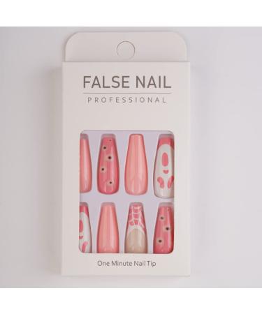 Xerling Horror Pattern Long Coffin Nails | Soft Pink Press-On Fake Nails for Halloween | 24 Pcs - Perfect Nail Art - Buy Online on GoSupps.com