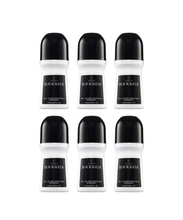 Avon Deododorant Men's Roll-on Black Suede, Anti-Whitening, Non-Staining, Quick-Drying Formula, 2.6oz/75ml. Pack of 6