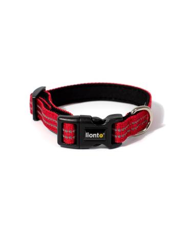Lonto dog collar made of durable nylon size XS soft padded collar for dogs 360 reflective & click closure metal ring & adaptation through continuous slide red XS red
