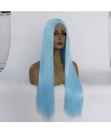 Natural Silky Long Straight Lace Front Wig for Blue Ladies - Heat Resistant Synthetic Hair | 26 Daily Cosplay & Halloween Party Hairpiece - Buy Online on GoSupps.com