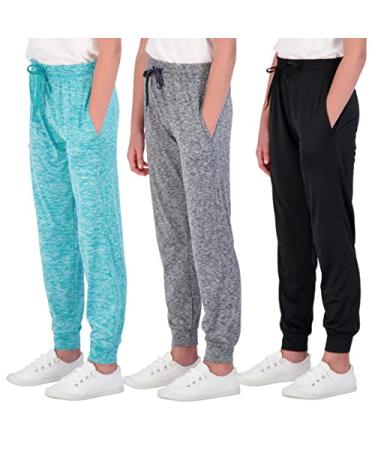 3 Pack: Girls' Dry-Fit Joggers Soft Athletic Performance Casual Sweatpants(Ages 7-16) Medium Set 5