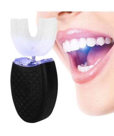 U-Shaped Adult Toothbrush t Electric Sonic Toothbrush Automatic Cleaning Toothbrush Oral Care Tool with Food Grade Silicone Brush Head(Black)