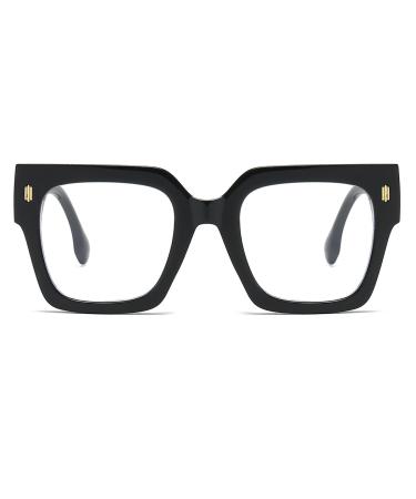 NIDOVIX Oversized Square Blue Light Glasses for Women Men Retro Fashion Big Thick Frame Glasses Computer Eyeglasses Black 50 Millimeters