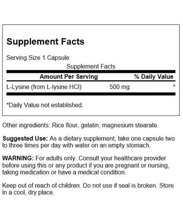 Swanson Free-Form L-Lysine 500mg 300 Capsules - Amino Acid Supplement - Buy Online on GoSupps.com