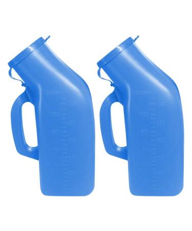 Urinals for Men 2 Packs-1200ml Thick Firm Portable Urinal, Urine Collection for Hospital, Incontinence, Elderly, Travel Bottle (Blue)