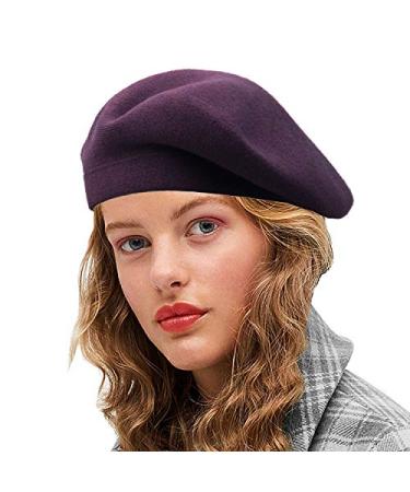 Sydbecs Cashmere Beret Hats for Women Girls, Reversible French Berets Hat Solid Color Style Purple