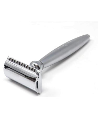 Edwin Jagger Bulbous Chrome 3 Piece DE Shaving Set - Silver Tip Brush (Chrome-Satin) | International Shipping Available - Buy Online on GoSupps.com