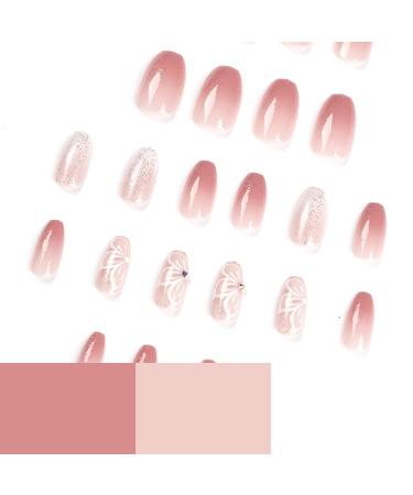 IMSOHOT Medium Press on Nails - Pink Gradient Coffin Shape with Flash Flower | Glossy Ballerina Full Cover Acrylic False Nails for Women - Buy Online on GoSupps.com