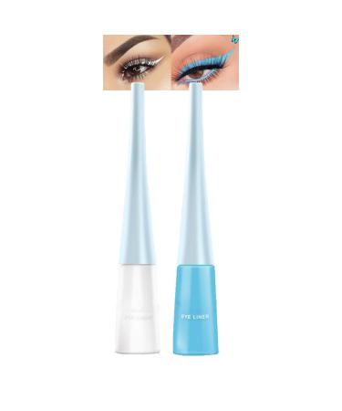 EONFAVE Liquid Eyeliner Matte 2 Color Liquid Eyeliner Stick Quick Drying & Waterproof High Pigmentation & Candy Color Eye Makeup Smooth Line & Fine Feather Blue + White