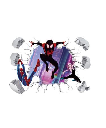 Spiderman Superman Anime Cartoon Wall Stickers Meecaa 3D Breaking Wall Decals for Bedrooms Living Room Wall Art Stickers Wall Decor (Spiderman)