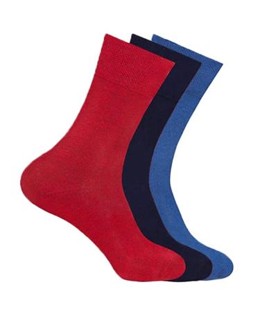ZRWASKA Women's Diabetic Socks Oedema friendly Wide Honey Comb top soft cuff Ankle Non-Elastic for Swollen feet Legs Non-Binding Circulatory Sock 3 Pack Size 4-7 4-7 Red/Black/Blue (3 Pairs)