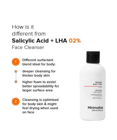 Minimalist 2% Salicylic Acid Body Wash | Acne Exfoliating Shower Gel | Sulphate Dye & Fragrance Free | 6.76 Fl Oz for Smooth Skin - Buy Online on GoSupps.com