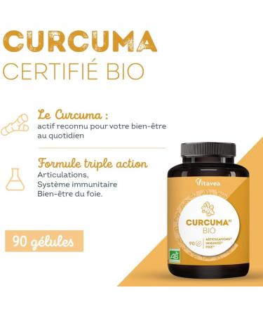 Pure Organic Turmeric Without Piperine or Black Pepper | Joint Wellness Liver Health Immunity | 90 Capsules | Made in France | Vitavea - Buy Online on GoSupps.com