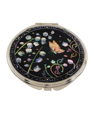 Mother of Pearl Lily of the Valley Design Double Compact Magnifying Cosmetic Makeup Purse Beauty Pocket Mirror