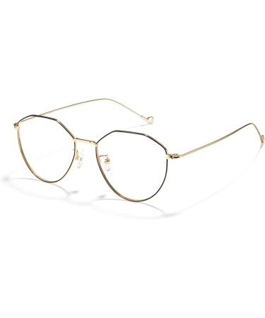 Cyxus Round Blue Light Glasses for Men Women Wire Frame - 22 - Oval Black Gold Frame - Clear Lens - Buy Online on GoSupps.com