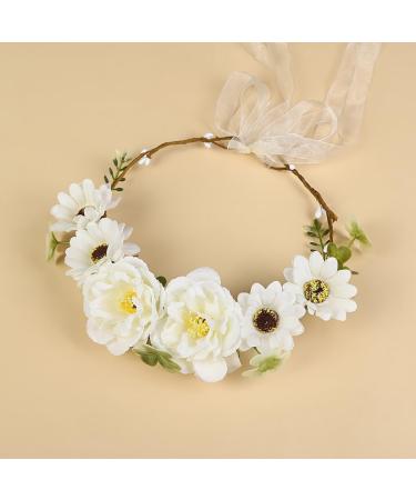 IYOU Wedding Flower Headband Wreath White Floral Crowns Garland Daisy Birthday Bride Bridesmaid Hair Accessories for Women and Girls - Buy Online on GoSupps.com