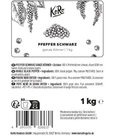 KoRo - Whole Black Peppercorns | 1 kg - Buy Online on GoSupps.com