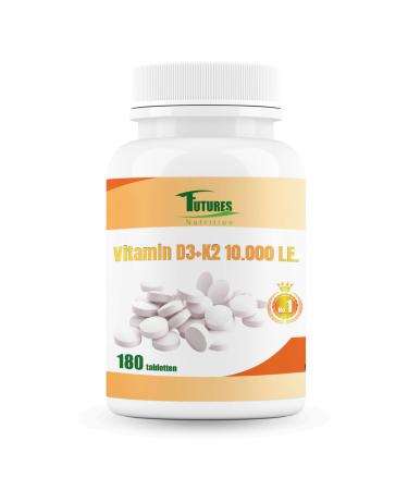 Future Nutrition 10000 I.E Vitamin D3 K2 highly dose |Vegan |Best bioavailability with 99.7+% All-TransOnly 1 tablet every 10 days |Laboratory testing purity180 tablets 10000 I.E 180 pieces (1 Pack)