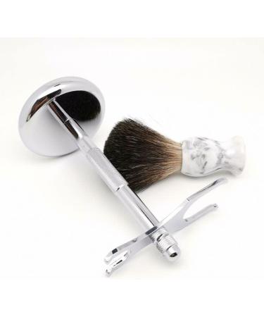 Buy NSNT Exquisit Silver Razor & Black Dachshaar Brush Set Premium Double-Edge Safety Razor Tools (2.9x6 inches) International Shipping Available - Buy Online on GoSupps.com