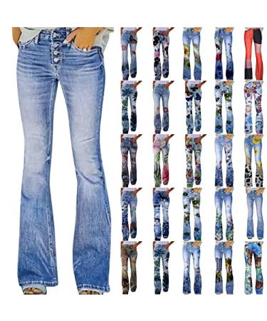 MRGIINRI Bell Bottom Jeans for Women 2023 Fashion High Waisted Button Up High Waisted Flare Denim Stretch Classic Pants A01_sky Blue Large