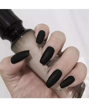 Umillars 24pcs Matte Black Coffin False Gel Nails Set - Full Cover Medium Tips for Ballerina Cosplay and Office Lady - MFN-Black - Buy Online on GoSupps.com