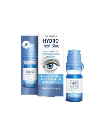 Dr.Theiss Hydro Med Blue Eye Drops with pharmaceutical hyaluronic acid |Moistened dry eyes and thus intensifies the white white |Blue drops |Reduces redness |without preservative substances