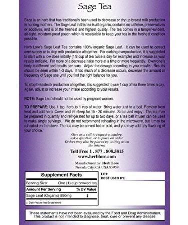 Herb Lore Sage Tea - Breast Engorgement Relief - Stop Breast Milk Production - 60 Cups Loose Leaf - Buy Online on GoSupps.com