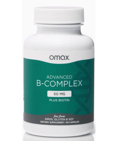 Omax Advanced Vitamin B Complex 50MG with Biotin | Strong & Shiny Hair Skin Nails Support Stress Immunity Energy Metabolism 90 Capsules