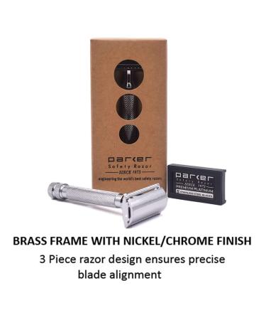 Parker 91R Double Edge Safety Razor | Heavyweight Brass Frame & Knurled Handle | Includes 5 Premium Blades - Perfect for Close Shaves - Buy Online on GoSupps.com