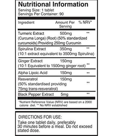 INFLAMMEASE Ultra Complete 1305mg x 360 Tablets - 5-in-1 Supplement with Ginger, Curcumin, Spirulina, ALA & Resveratrol | Pack of 4 Bottles of 90 Tablets - Buy Online on GoSupps.com