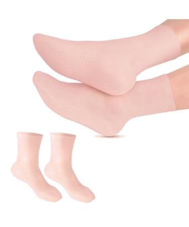AiNinXun Silicone Moisturizing Gel Heel Socks Anti Slip Spa Socks for Dry Cracked Foot Skin Care Mans Womens Soft Gel Long Moisturizing Socks with Non Slip Dots SEBS Material with Vitamin (Skin S) Skin S(35-39)