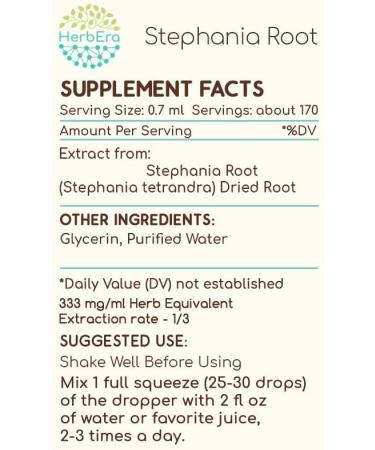 HerbEra Stephania Root B120 Alcohol-Free Herbal Extract Tincture, Concentrated Liquid Drops Natural Stephania Tetrandra Dried Root (4 fl oz) 4 Fl Oz (Pack of 1) - Buy Online on GoSupps.com