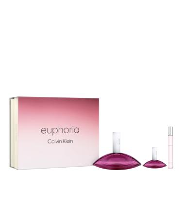 Calvin Klein Euphoria Eau de Parfum Chypre Women's Perfume With Notes of Pomegranate Black Orchid Lotus Blossom & Mahogany Wood Long Lasting Fragrance 3 piece set(3.3floz.+0.33floz.+0.1floz.)