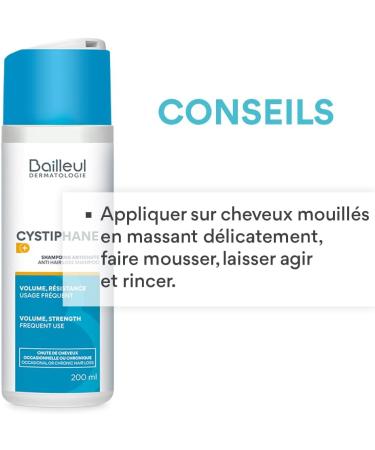 Bailleul | Cystiphane + | Anti-hair loss shampoo | Hair loss (occasional or chronic) | Redensifies and protects against breakage & loss | Volume resistance & suppleness | 1x200 ml - Buy Online on GoSupps.com
