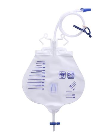 Lifevv 2 Pack 2000ml Urinary Drainage Bag with Anti-Reflux Chamber Needless Sampling Joint 48" Tube Drainage Double-Hook T-Tap Outlet Valve