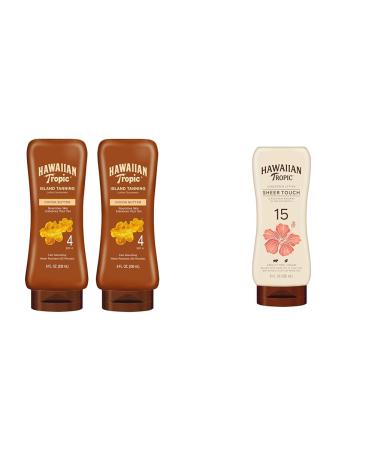 Hawaiian Tropic Island Tanning SPF 4 & Sheer Touch Ultra Radiance SPF 15 Sunscreen Lotions 8oz Twin Pack