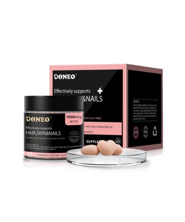 DONEO Biotin 11 000 mcg Gummies for Hair Growth Skin & Nails - Vegan B7 Supplement for Extra Strength - Suitable for Men & Women - Supports Stronger Hair Strong Nails & Radiant Skin - 45 Capsules